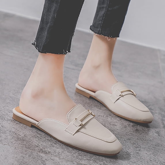 Mostsola Mules for Women Fashion Buckle Slip on Slides Sandals Closed Toe Backless Loafers