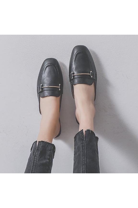 Mules for Women Fashion Buckle Slip on Slides Sandals Closed Toe Backless Loafers