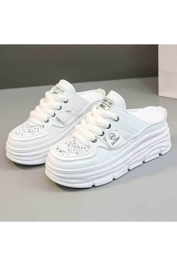 Mules for Women Platform Lace up Walking Shoes Comfortable Mesh Slip on Fashion Sneakers
