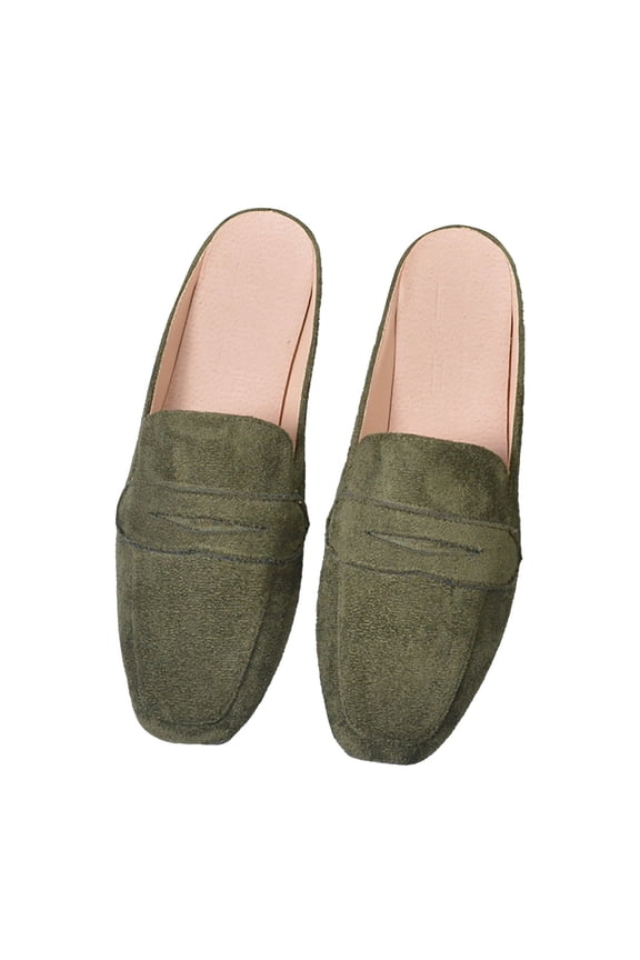 Mules for Women Slip on Suede Penny Loafers Closed Toe Slides Shoes Backless Flats