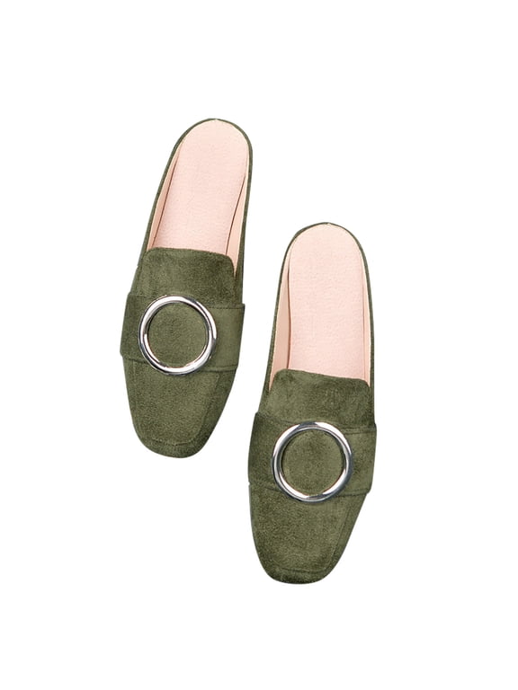 Mules for Women Slip on Suede Penny Loafers Closed Toe Slides Shoes Backless Flats
