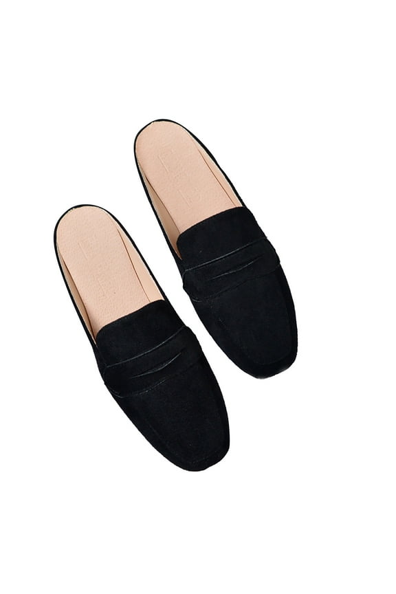 Mules for Women Slip on Suede Penny Loafers Closed Toe Slides Shoes Backless Flats