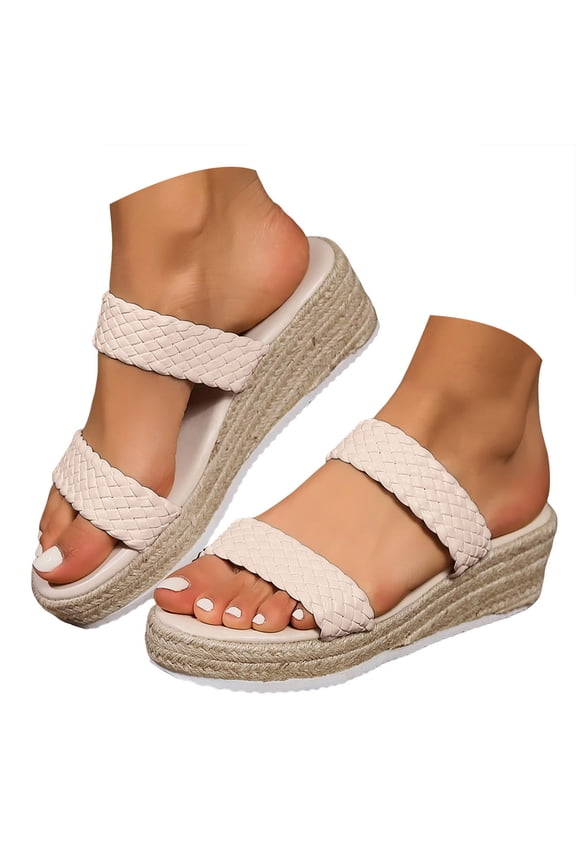 Open Toe Slippers for Women Espadrilles Wedge Sandals Casual Summer Slip on Dress Shoes