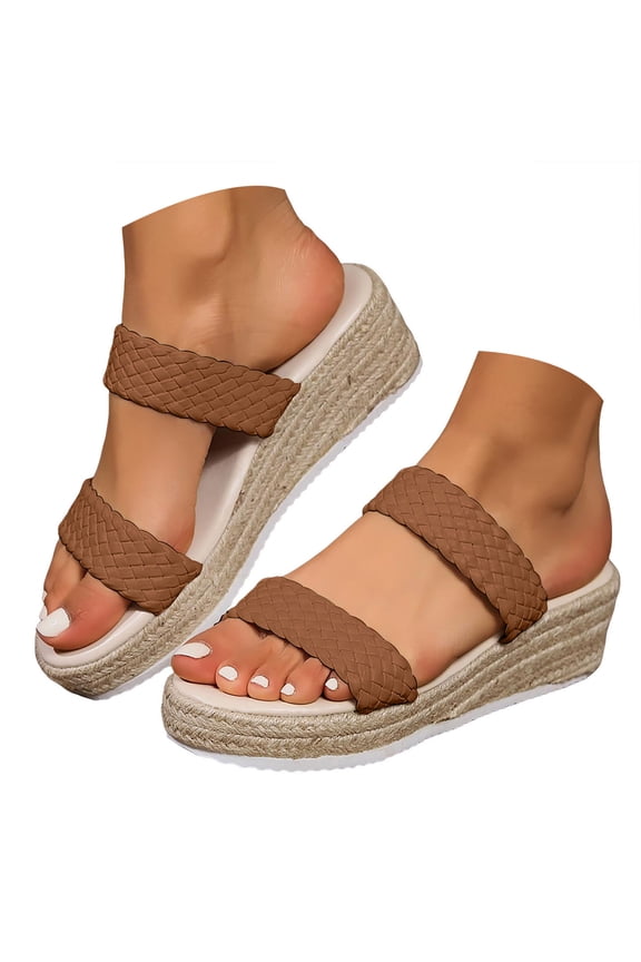 Open Toe Slippers for Women Espadrilles Wedge Sandals Casual Summer Slip on Dress Shoes