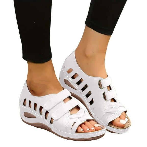 Mostsola Orthopedic Sandals for Women 2025 Hollow out Open Toe Hook and Loop Wedge Sandals