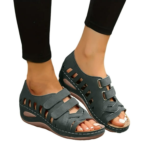 Mostsola Orthopedic Sandals for Women 2025 Hollow out Open Toe Hook and Loop Wedge Sandals
