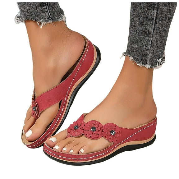 Mostsola Orthopedic Wedge Sandals for Women Slip on Flip Flops Comfortable Bohemia Summer Slides