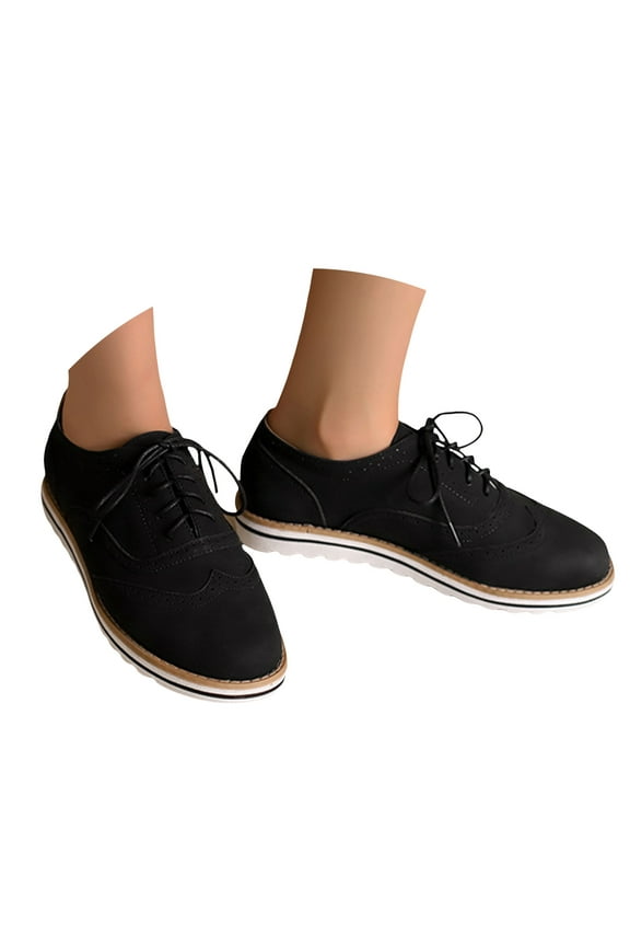 Oxford Shoes for Women Lace up Wingtip Business Casual Shoes Retro Flats Derby Shoes