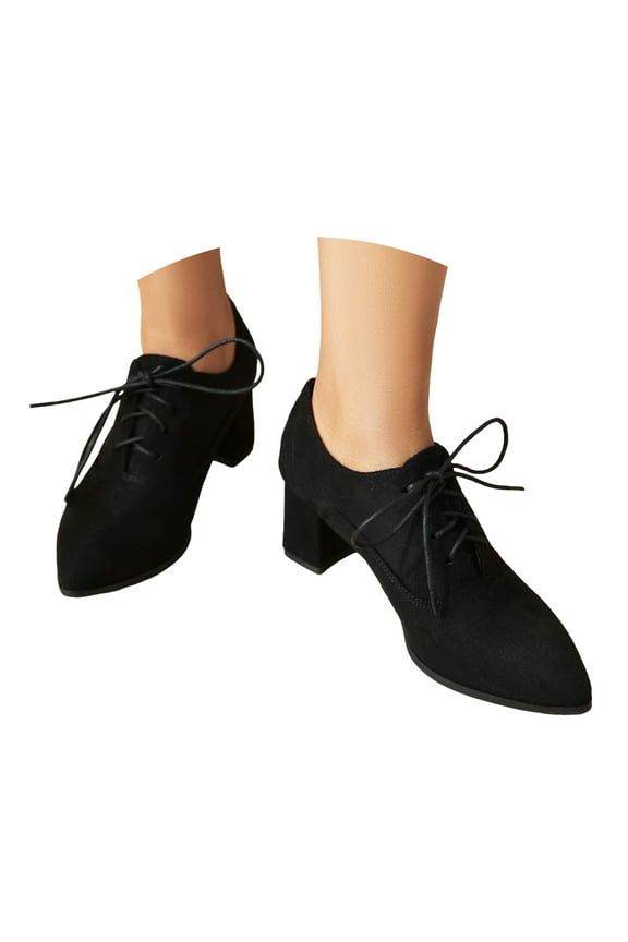 Oxford Shoes for Women Round Toe Lace up Block Heel Vintage Dressy Pumps Shoes