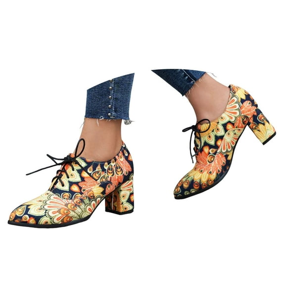 Mostsola Oxford Shoes for Women Round Toe Lace up Block Heel Vintage Dressy Pumps Shoes