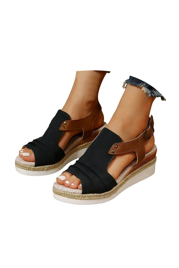 Peep Toe Wedge Sandals for Women Buckle Ankle Strap Espadrilles Casual Beach Dress Shoes