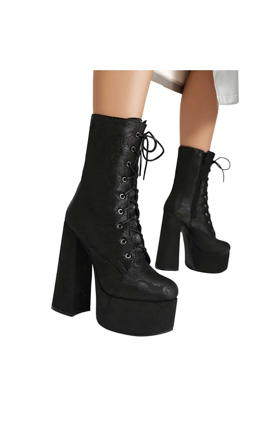 Platform Ankle Boots for Women Lace up Heel Elegant Dress Short Boots Pumps