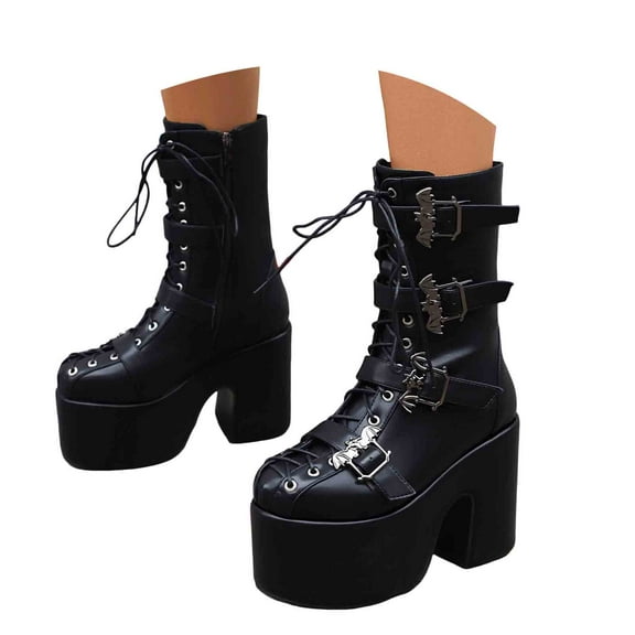 Mostsola Platform Boots for Women Black Lace up Block Ankle Punk Gothic Combat Boots