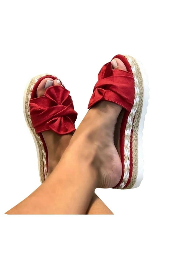 Platform Espadrilles for Women Soft Cushion Footbed Open Toe Bowknot Summer Dress Shoes