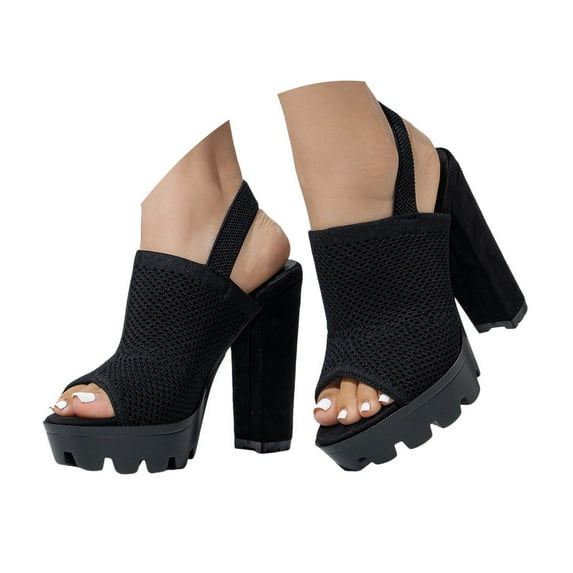 Mostsola Platform Heels for Women Knitted Mesh Pumps Casual Dressy Open Toe Slingback Heels