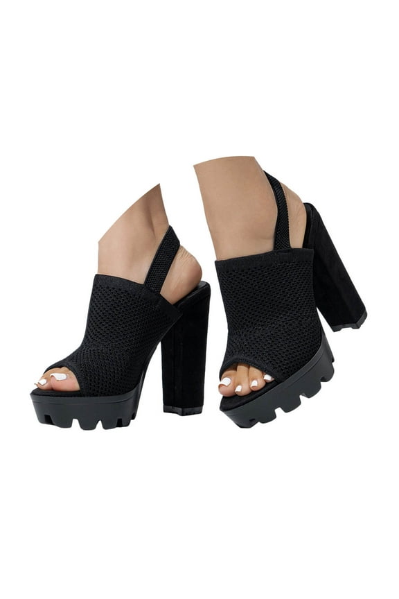 Platform Heels for Women Knitted Mesh Pumps Casual Dressy Open Toe Slingback Heels