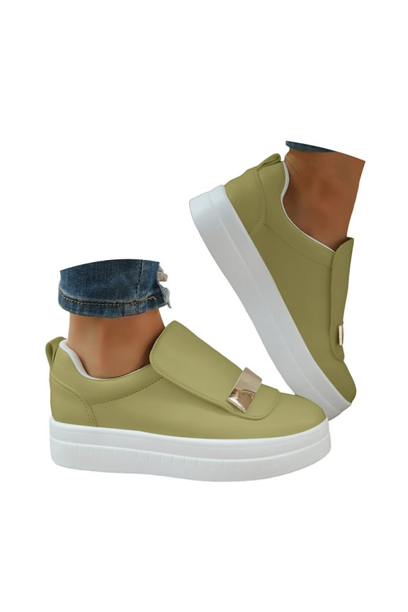 Platform Loafers for Women Fashion Slip on Round Toe Flatform Walking Shoes
