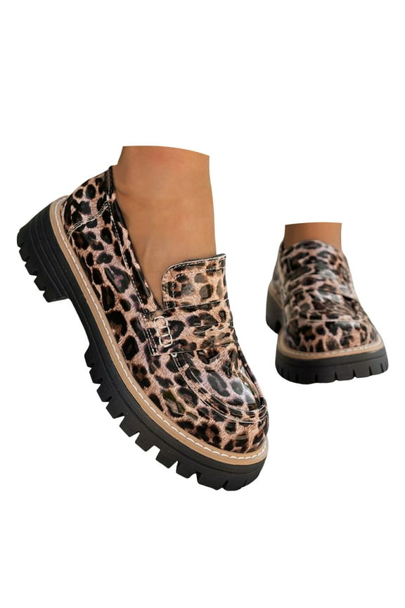 Platform Loafers for Women Retro Leopard Print Dressy Business Casual Shoes Walking Shoes