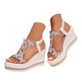 thumbnail image 1 of Mostsola Platform Sandals Women Wedges Rhinestone Butterfly T-Strap Elastic Ankle Strap Dress Shoes, 1 of 9