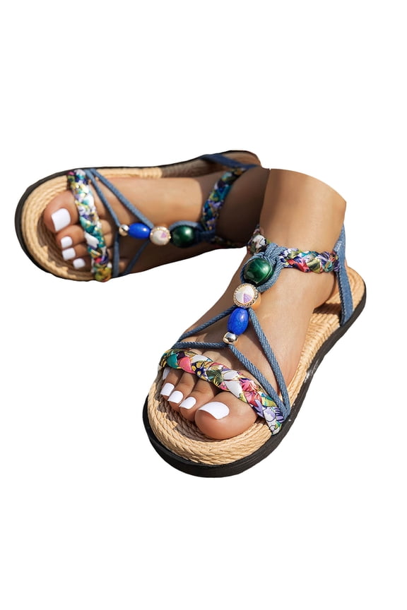 Platform Sandals for Women 2025 Fashion Beach Shoes Braided Lightweight Slingback Flats