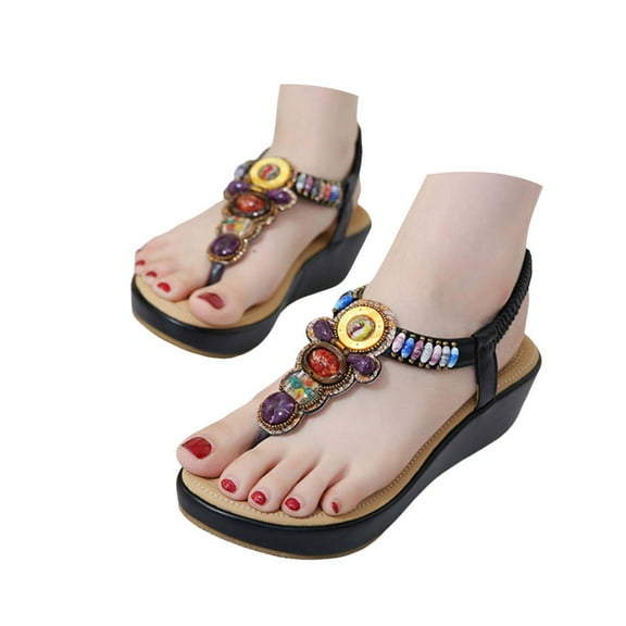 Mostsola Platform Sandals for Women Boho Beaded Flip Flops Comfort Arch Support Dress Shoes