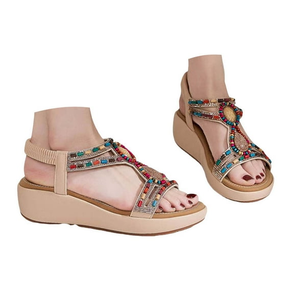 Mostsola Platform Sandals for Women Boho Beaded Wedges Heels Comfort Arch Support Dress Shoes