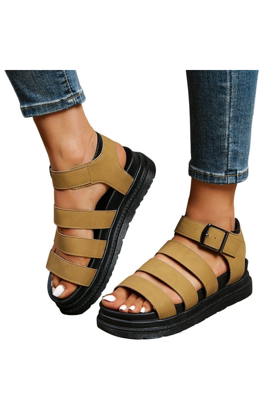Platform Sandals for Women Casual Peep Toe Slingback Flats Ankle Strap Gladiator Sandals