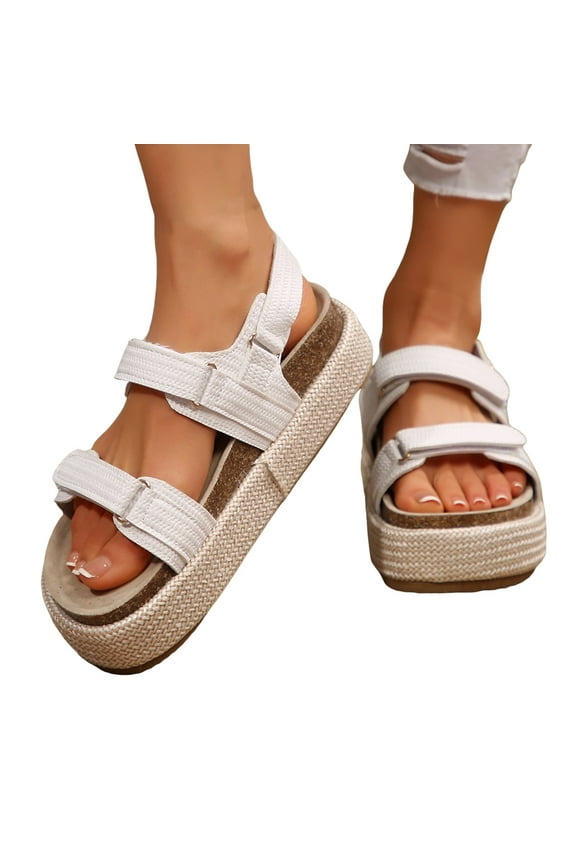 Platform Sandals for Women Comfort Cork Footbed Adjustable Open Toe Slingback Beach Shoes