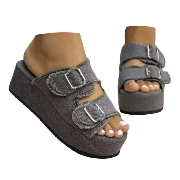 Mostsola Platform Slippers for Women Camouflage Wedge Sandals Adjustable Double Buckle Slip on Shoes