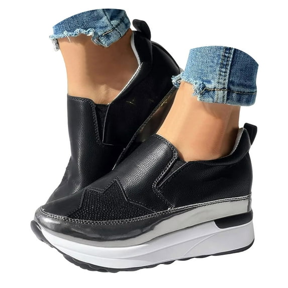 Mostsola Platform Sneakers for Women Fashion Rhinestone Loafers Slip on Walking Shoes Heels