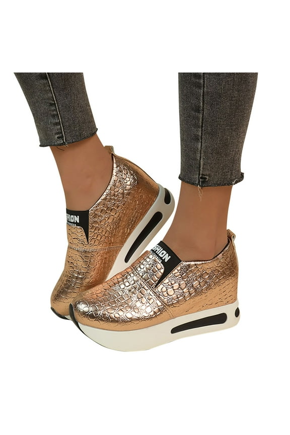 Platform Sneakers for Women Retro Pattern Loafers Slip on Shoes Wedges Walking Shoes