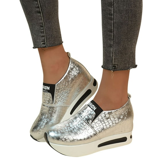 Mostsola Platform Sneakers for Women Retro Pattern Loafers Slip on Shoes Wedges Walking Shoes