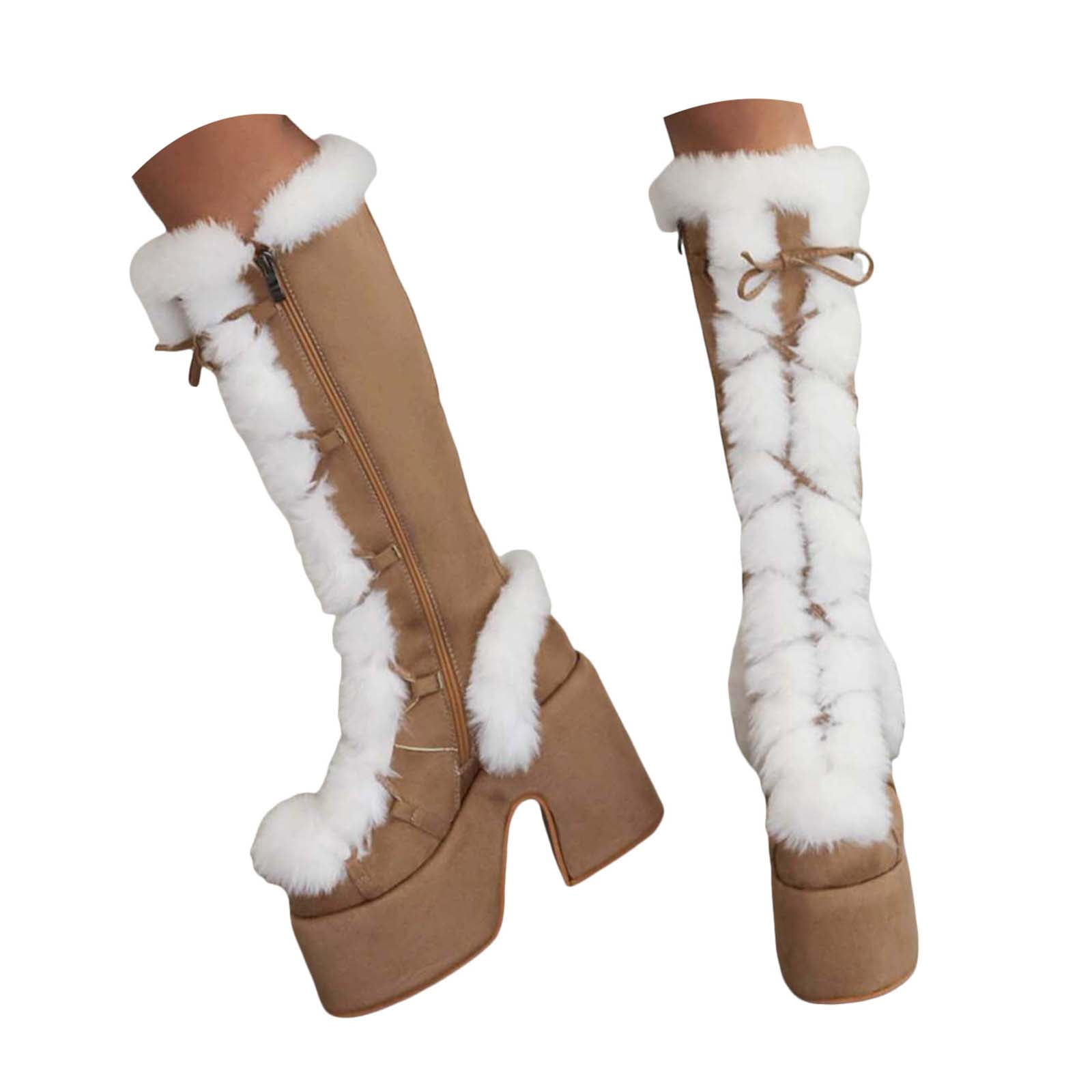 2*様 platform boots mode kaori Mostsola Platform Snow Boots for Women Furry Cozy Knee High Boots