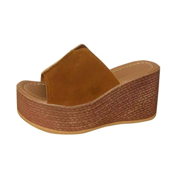Mostsola Platform Wedge SIides Sandals for Women Stitched Open Toe Slip on Lightweight Sandal Brown
