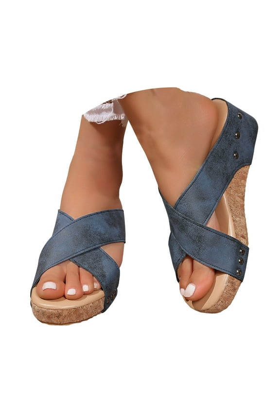 Platform Wedge Sandals for Women Comfortable Cork Slides Slip on Summer Dress Shoes