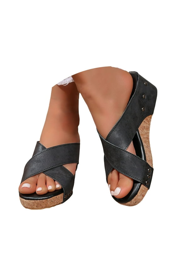 Platform Wedge Sandals for Women Comfortable Cork Slides Slip on Summer Dress Shoes