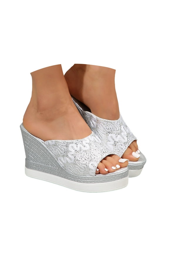 Platform Wedges Heels for Women Slip on Peep Toe High Heel Sandals Summer Pumps Shoes