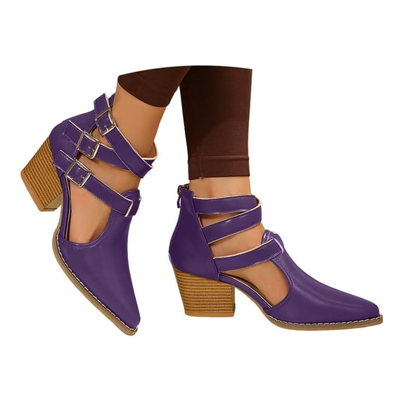 Mostsola Pointed Toe Heels for Women Metal Buckle Strappy Sandals Stacked Heel Pumps Shoes