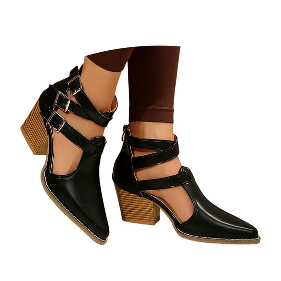 Mostsola Pointed Toe Heels for Women Metal Buckle Strappy Sandals Stacked Heel Pumps Shoes