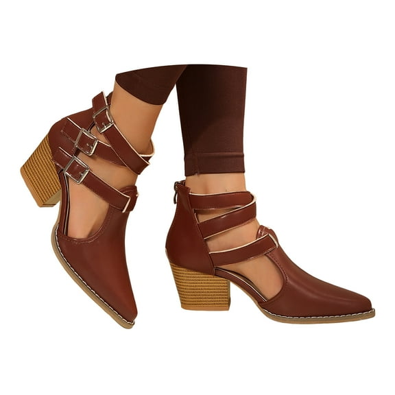 Mostsola Pointed Toe Heels for Women Metal Buckle Strappy Sandals Stacked Heel Pumps Shoes