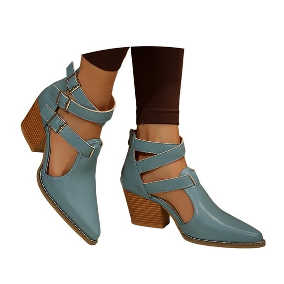 Mostsola Pointed Toe Heels for Women Metal Buckle Strappy Sandals Stacked Heel Pumps Shoes