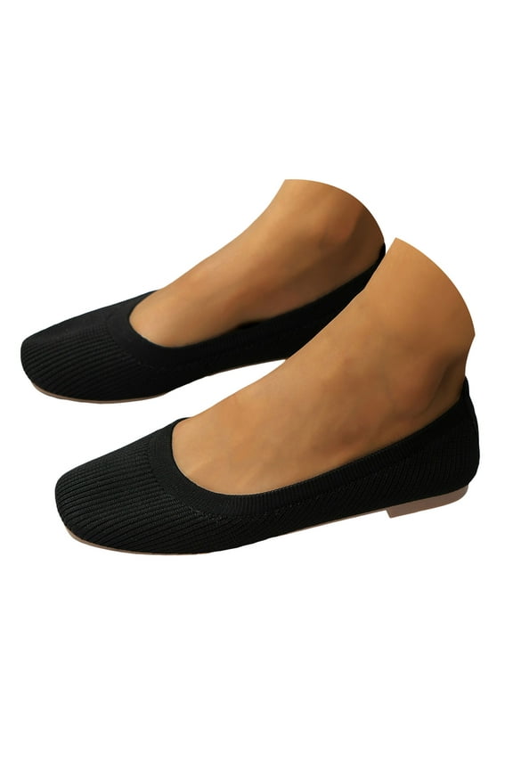 Round Toe Flats for Women Slip on Knit Mesh Ballet Flats Shoes Business Casual Shoes
