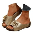 thumbnail image 1 of Mostsola Sandals for Women 2025 Boho Flower Wedge Sandals Open Toe Slides Summer Beach Shoes, 1 of 8