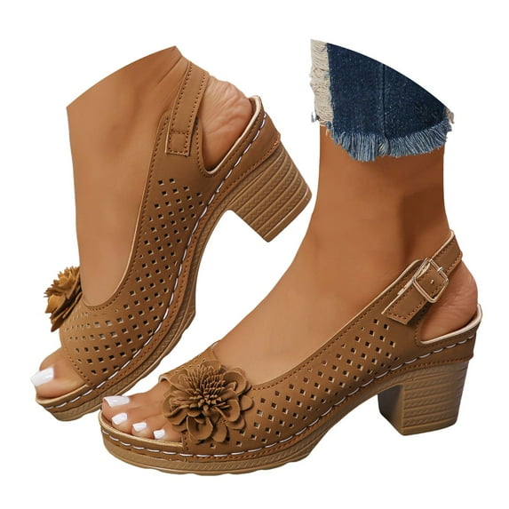 Mostsola Sandals for Women 2025 Comfort High Heels Peep Toe Bohemian Flower Slingback Sandals