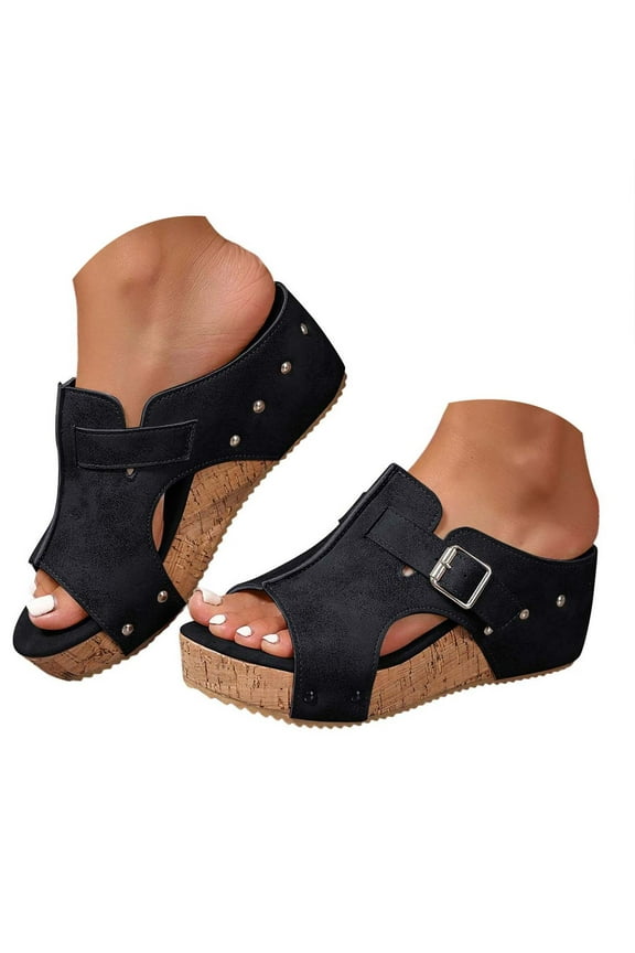 Sandals for Women 2025 Cork Footbed Slides Slip on Slippers Fashion Open Toe Platform Mules