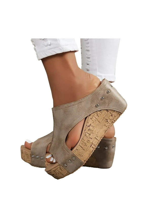 Sandals for Women 2025 Cork Footbed Slides Slip on Slippers Fashion Open Toe Platform Mules