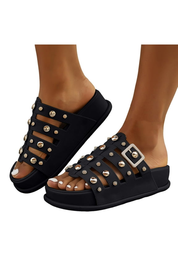 Sandals for Women 2025 Fashion Platform Slides Open Toe Slip on Cushion Footbed Slippers