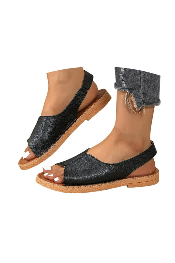 Sandals for Women 2025 Lightweight Slingback Flats Peep Toe Soft Slip on Beach Dress Shoes