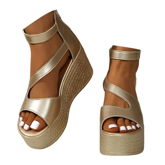 Mostsola Sandals for Women 2025 Platform Wedges Heels Trendy Strappy Pumps Shoes with Zipper