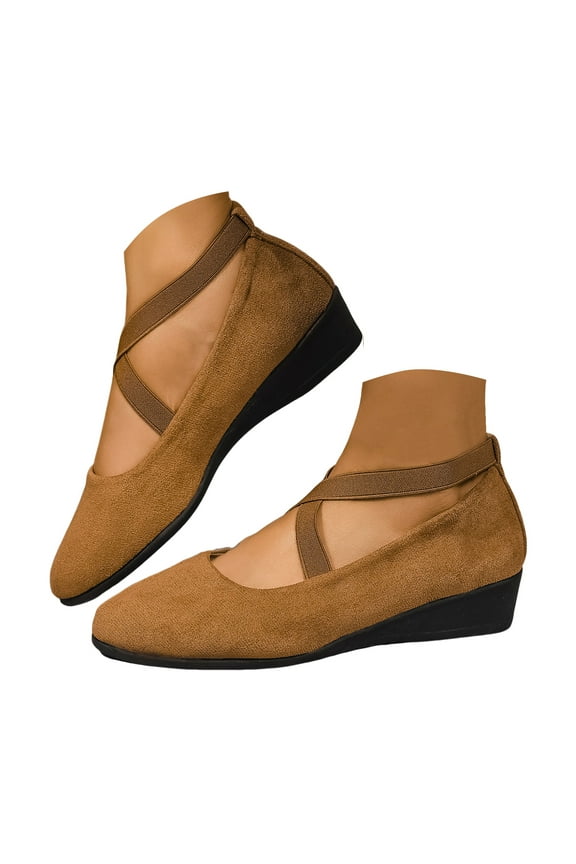 Sandals for Women 2025 Suede Wedges Heels Closed Toe Bow Slip on Dressy Walking Shoes